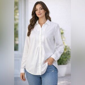Jessica White Pintuck Button-Down Shirt. PTP 25